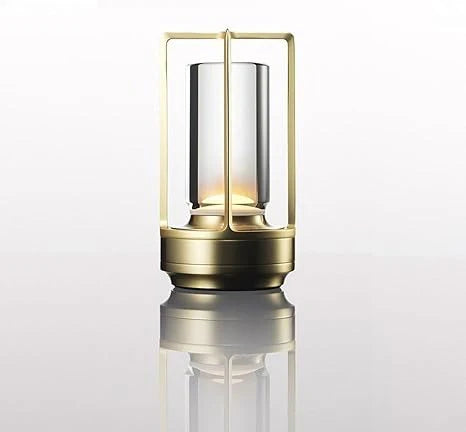 Crystal Lantern Table Lamp – 3-Color Rechargeable LED Night Light with Gold Metal Frame
