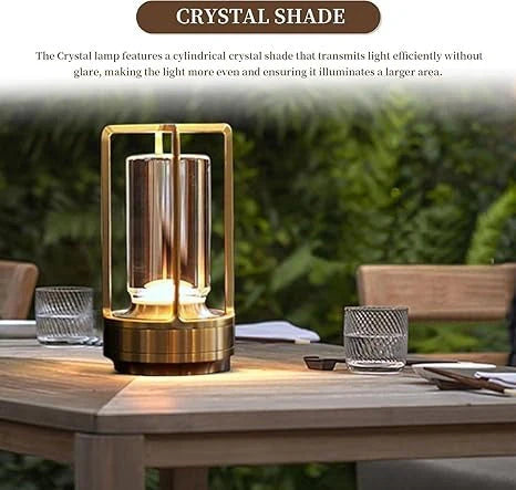 Crystal Lantern Table Lamp – 3-Color Rechargeable LED Night Light with Gold Metal Frame