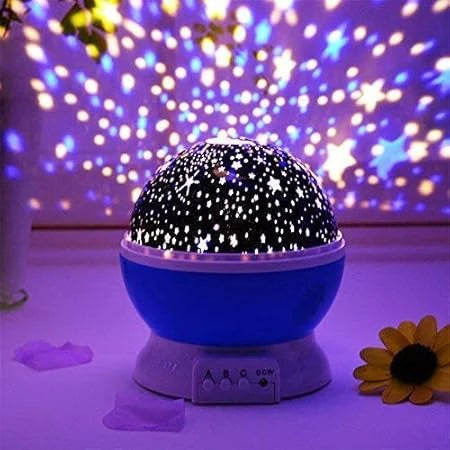 360° Star & Moon Rotating Night Light Projector – Colorful LED Lamp with USB Cable for Kids Room | Random Color