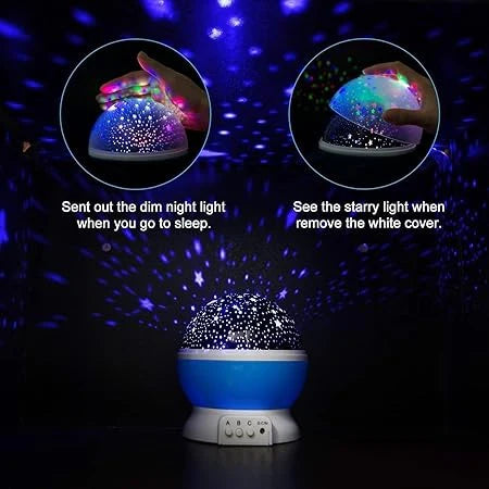 360° Star & Moon Rotating Night Light Projector – Colorful LED Lamp with USB Cable for Kids Room | Random Color
