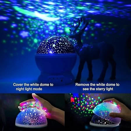 360° Star & Moon Rotating Night Light Projector – Colorful LED Lamp with USB Cable for Kids Room | Random Color