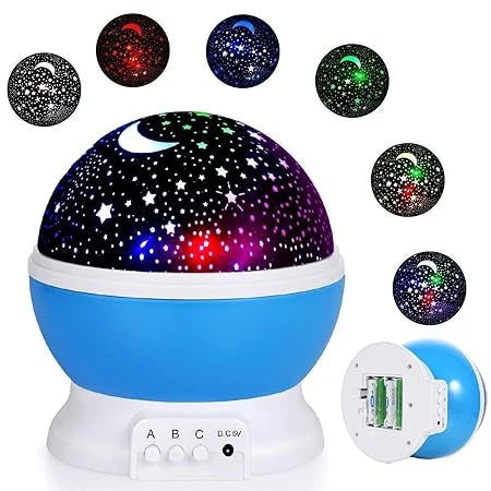 360° Star & Moon Rotating Night Light Projector – Colorful LED Lamp with USB Cable for Kids Room | Random Color