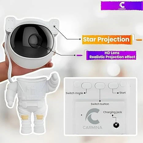 Galaxy Astronaut Star Projector Night Light – 360° Adjustable Lamp with Remote & Timer | USB Powered Space Light for Kids, Bedrooms & Parties