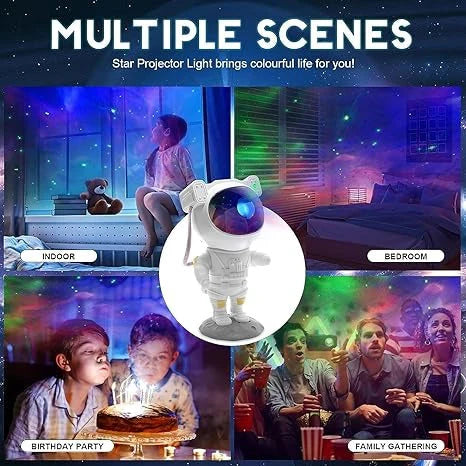 Galaxy Astronaut Star Projector Night Light – 360° Adjustable Lamp with Remote & Timer | USB Powered Space Light for Kids, Bedrooms & Parties